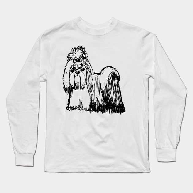 Shih Tzu Dog Sketch Long Sleeve T-Shirt by jhsells98